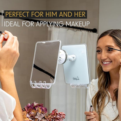 Luxo Shower Mirror, Shower Mirror fogless for Shaving with a Removable Razor Holder - Shaving Mirror for Shower with a Powerful Suction Cup - Shatterproof fogless Mirror for Shower (White/Clear)