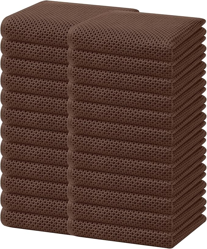 Homaxy 100% Cotton Waffle Weave Kitchen Dish Towels, Ultra Soft Absorbent Quick Drying Cleaning Towel, 13 x 28 Inches, 24-Pack, Coffee