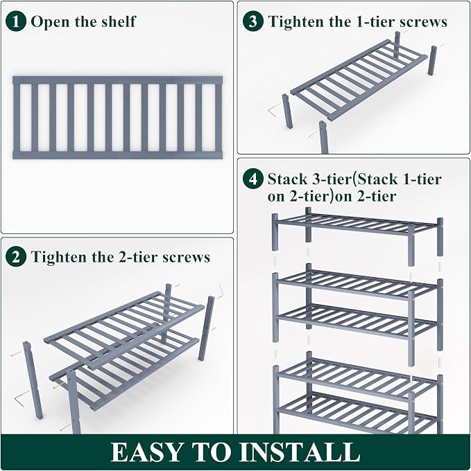 Smiry Bamboo Shoe Rack, 5 Tier Free Standing Wooden Shoe Organizer, Stackable Wood Shoe Storage Shelf for Closet, Entryway, 14 Vertical Slats, 2+2+1 Stack Heavy-Duty Legs, 26.8"x11"x32.5", Grey