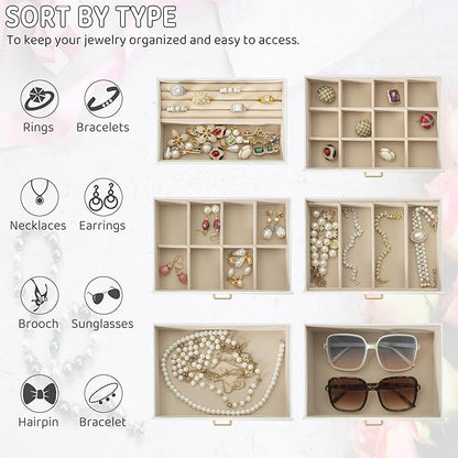 AKOZLIN Large 6-Tier Jewelry Box Lockable Leather Jewelry Storage Case with 5 Drawers for Women Girls Ring Necklace Earring Bracelet Holder Organizer with Mirror