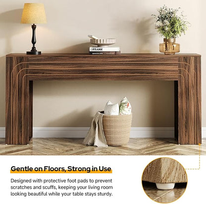 70.9-Inch Long Entryway Console Table, Farmhouse Sofa Table for Entrance and Hallway, Wood Narrow Table with Handcrafted Line Detailing for Living Room and Behind Couch