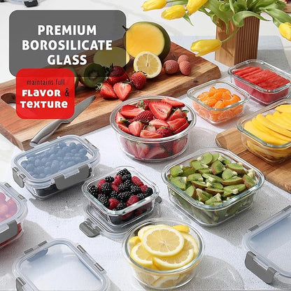 Nestl 48pc Glass Storage Containers with Lids, 24 Glass Food Storage Containers with 24 Airtight Lids for Pantry & Kitchen, Meal Prep Containers for Lunch, Oven Microwave & Dishwasher Safe, Gray