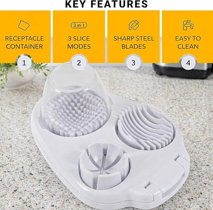 Egg Slicer 3-in-1 for Hard Boiled Eggs, Stainless Steel Wire Egg Cutter with 3 Slicing Styles, Heavy Duty Kitchen Tool for Eggs, Strawberry, Mushroom and Soft Fruits