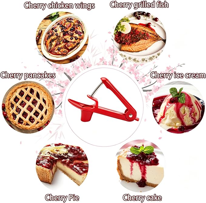 Cherry Pitter - Makmzoon Cherries Corer Cherry Remover Stainless Steel Cherry Pitter Tool for Making Cherry Jam(Red)