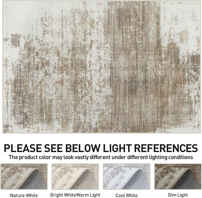 8x10 Area Rugs Washable Rug: Modern Abstract Living Room Rug Soft Anti-Skid Thin Carpet Indoor Floor Non-Shedding Carpets for Bedroom Dining Room Farmhouse Nursery Home Office Brown White