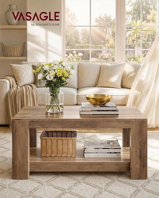 VASAGLE Coffee Table, 2-Tier Center Table with Rustic Charm and Clean Lines, Farmhouse Style, for Living Room, 21.7 x 39.4 x 17.7 in, Honey Brown, Koni Collection ULCT270K101