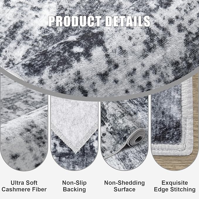 Washable Area Rug 3x5 Entryway Rug: Washable Modern Abstract Soft Thin Rug Indoor Floor No Slip Stain Resistant Carpet for Bedroom Dining Room Farmhouse Nursery Home Office - Dark Black