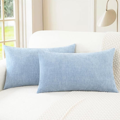 CaliTime Throw Pillow Covers Decorative 16 X 26 Inches Pack of 2 Cozy Chenille Cushion Cases for Couch Sofa Bed Living Room Home Baby Blue