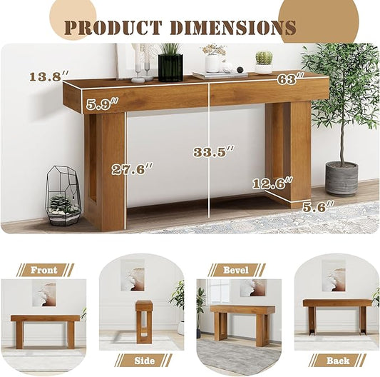 Grepatio 63 Inch Entryway Console Table, Rustic Narrow Sofa Table, Wood Long Console Table, Farmhouse Entry Way Table, Behind Couch Tables for Entrance, Hallway, Living Room (Brown)