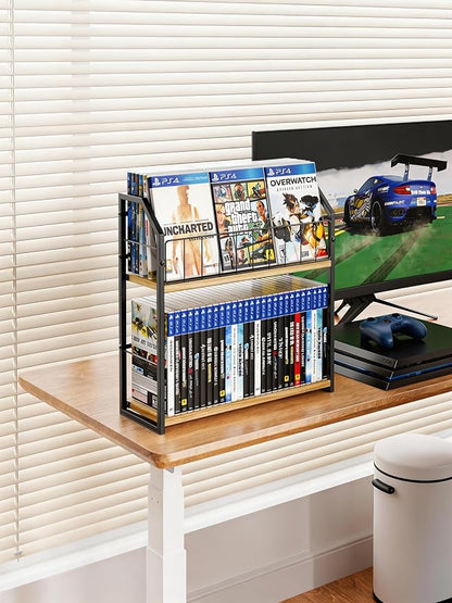2-Tier DVD Storage Rack, DVD Shelf for Non-slip Feets, DVD Holder Display with 10lb Per Tier, Stores Up to 56 DVDs, Display Organizer Tower for Music Enthusiasts and Collection