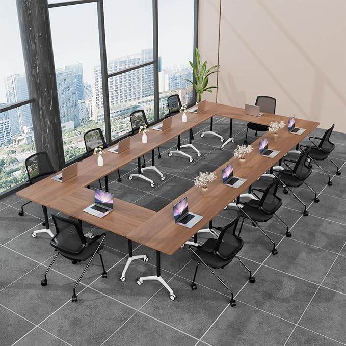 Folding Conference Table，Modular Conference Room Tables with 360° Mobile Silent Wheels, Modern Flip Top Locking Rolling Meeting Table for Office Classroom School Business Space Saving (4, 55.1in)