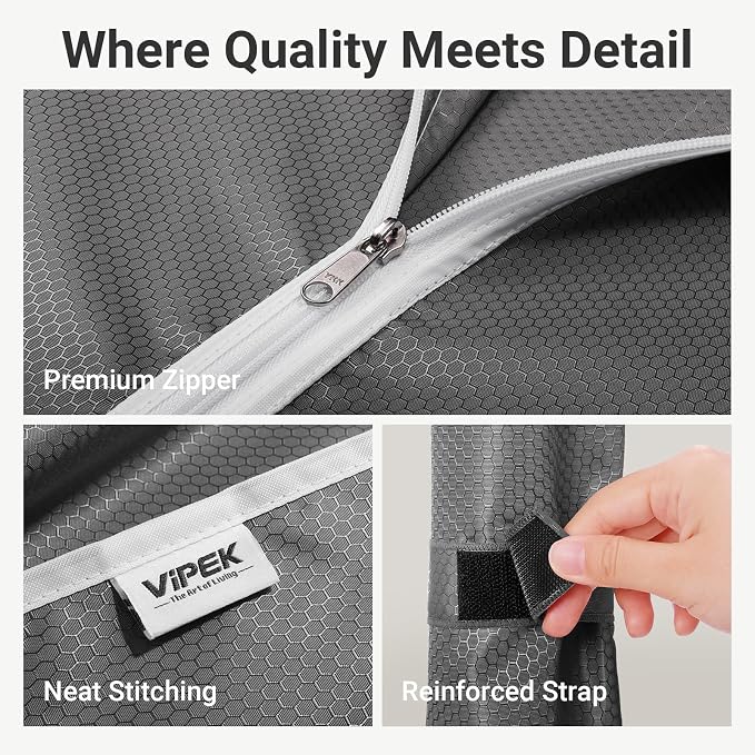 VIPEK V5C Medium Covered Clothes Rack Heavy Duty Portable Closet Wardrobe, Freestanding Black Clothing Rack with Grey Upgraded Polyester Cover, Adjustable Custom, 56.7" Lx15.7 Wx76.4 H