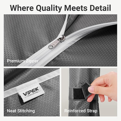 VIPEK R3C Rolling Clothes Rack with Cover Portable Closet for Hanging Clothes, Heavy Duty Garment Rack Clothing Racks with Wheels& Hanging Rod, Black Racks with Grey Upgraded Polyester Cover