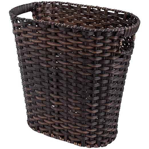 GRANNY SAYS Wicker Trash Can, Bathroom Trash Can with Handles, Wicker Waste Basket for Bathroom, Waste Basket for Bedroom, Decorative Wicker Wastebasket, 19 Liters/5 Gallons, 1-Pack Dark Brown