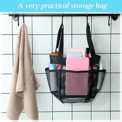 Hillban 4 Pcs Mesh Shower Caddy Portable Shower Caddy for Dorm Beach Mesh Bags with Deeper 8 Pockets and Handles Showers Caddies Basket for Women College Room Vacation(Black)