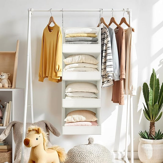 GRANNY SAYS 4-Shelf Hanging Organizer, Closet Hanging Shelves, Closet Hanging Storage Organizers, Organization for Bedroom, Living Room, Baby Nursery, Camper Accessories, Beige, 1-Pack
