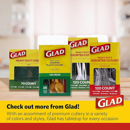Glad Plastic Heavy Duty Clear Cutlery, 120ct Mixed Forks, Knives, and Spoons| 120 Pieces Set of Heavy Duty Disposable Party Utensils, Sturdy Cutlery
