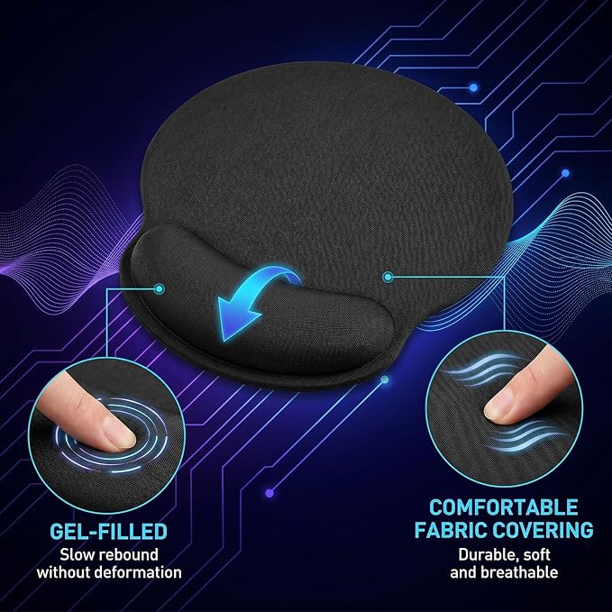 10 Pack Ergonomic Mouse Pad with Wrist Rest Support, Gel Memory Foam Computer Pad for Pain Relief & Comfort, Non-Slip Base for Gaming, Office, Home Use (Black)