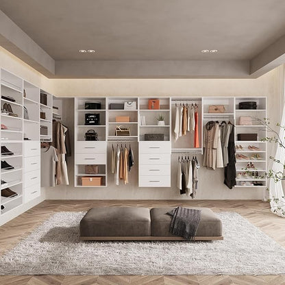 ROOMTEC Modular Closet System, 31.5" Shelf Closet Tower Wall-Mounted Closet Organizer, Wooden Tower for Walk-In Closets, Wardrobe Storage Kit, White