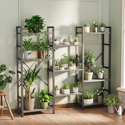 SUPERJARE Triple Bookshelf, Bookcase with 11 Open Display Shelves, Wide Book Shelf Book Case for Home & Office, 4 Tier, Grey