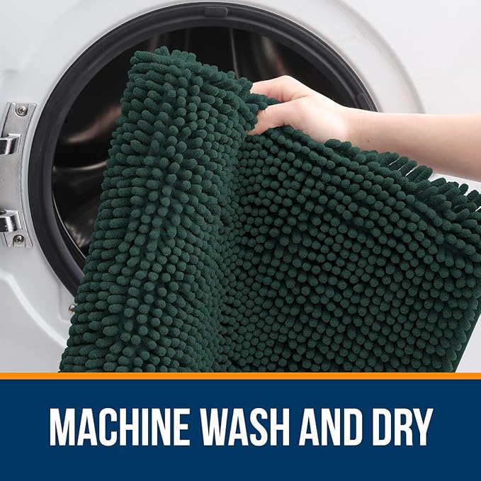 OLANLY Bathroom Runner Rugs 44x24, Soft Absorbent Chenille Bath Rugs, Rubber Backing Quick Dry, Machine Washable Long Bath Mats for Bathroom, Tub and Shower, Home Decor Accessories, Blackish Green