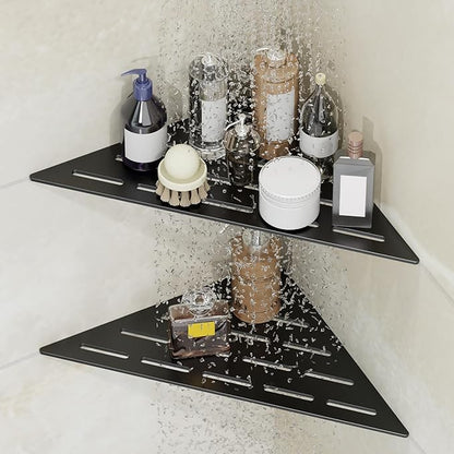 Corner Shower Caddy Shelf, Recessed Built-in Bathroom Storage for Tiled 90° Walls, Matte Black 304 Stainless Steel, Set of 2