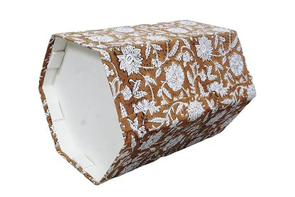 3.3 Gallon Cotton Hand Block Printed Paper Waste Basket |Small Decorative Trash Can for Housewarming Gifts in Living Room, Bedroom, Bathroom | Eco-Friendly, Plastic-Free (1, Brown White FLOWAR)