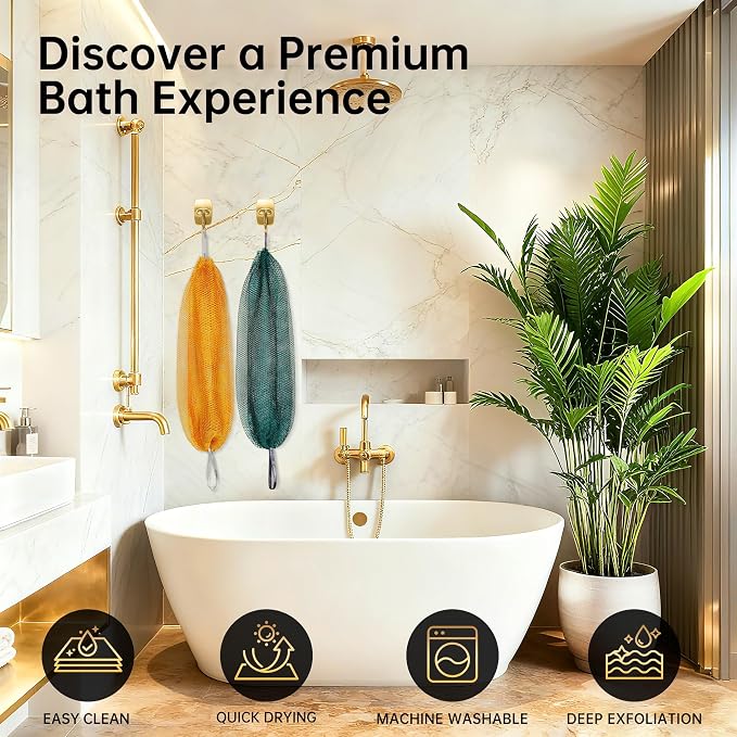 ARCH&M Authentic African Net Sponge with Knots 53", 2 Pack | Exfoliating Bath & Shower Loofah, Daily Use, Extra-Long Back and Body Scrubber, For Women and Men