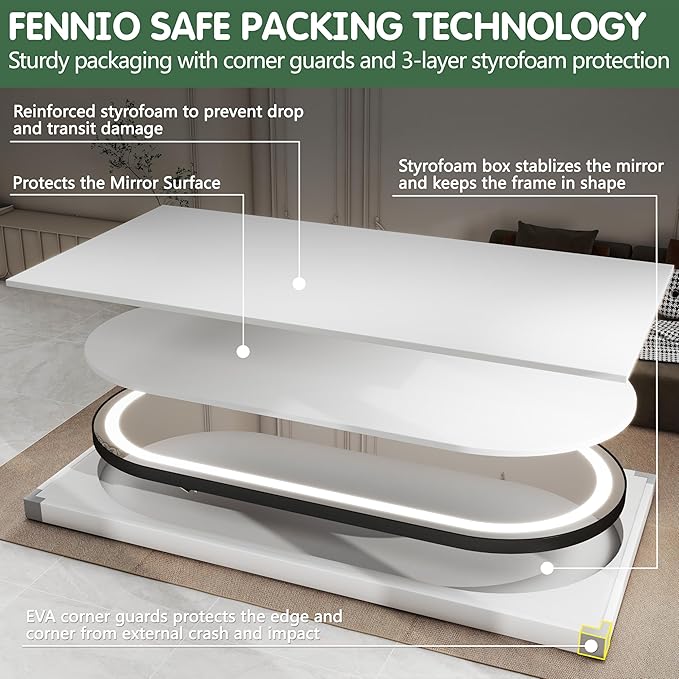 FENNIO Full Length Mirror with Lights, 80" x 36" LED Full Body Mirror, Wall Mounted Hanging Mirror with Lights for Bedroom, Salon, Dimmable & 3 Color Lighting, Tempered Glass