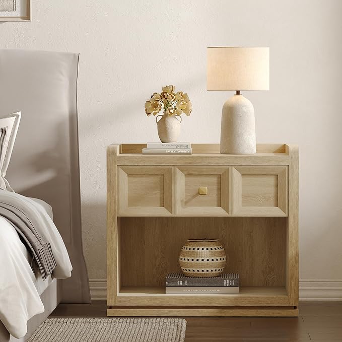 SICOTAS Night Stand Set 2, 26" Wide Nightstands with Drawer, Large Queen Size Nightstands Set of 2, Modern Bedside Table for Bedroom, Side End Table (Coastal Oak, 26 Inch)