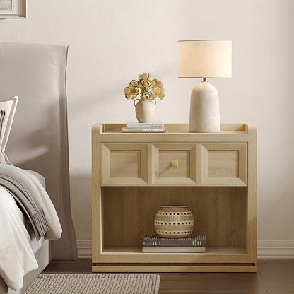 SICOTAS Night Stand Set 2, 26" Wide Nightstands with Drawer, Large Queen Size Nightstands Set of 2, Modern Bedside Table for Bedroom, Side End Table (Coastal Oak, 26 Inch)