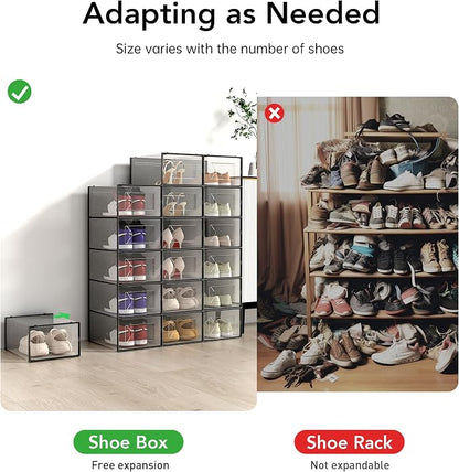 Foluck X-Large 15 Pack Shoe Storage Organizer Box Clear Plastic Stackable | Interlocking Design, Sturdy Dustproof Breathable, Fits Men's Size 10 Women's Size 11, for Closet Entryway Under Bed