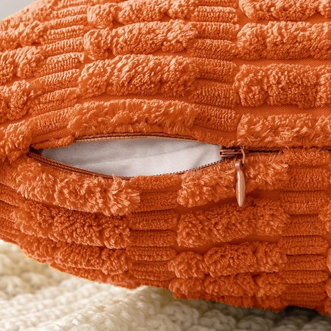 MIULEE Pack of 2 Orange Corduroy Decorative Euro Sham Pillow Covers 22x22 Inch Soft Boho Striped Throw Pillow Covers Modern Farmhouse Home Decor for Summer Sofa Living Room Couch Bed