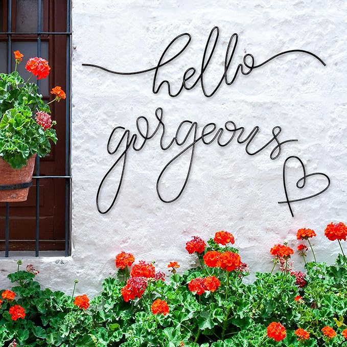 Hicarer Hello Gorgeous Metal Wall Art Decor Minimalist Decoration Metal Hello Gorgeous Decorative Sign for Living Room Office Bedroom Hotel Home Wall Decoration(Black,Classic Style)