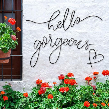 Hicarer Hello Gorgeous Metal Wall Art Decor Minimalist Decoration Metal Hello Gorgeous Decorative Sign for Living Room Office Bedroom Hotel Home Wall Decoration(Black,Classic Style)