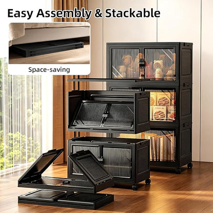 6-Tier Foldable Storage Cabinet with Wheels & Lid, 291QT Extra Large Stackable Organizer, No Tool Required, Storage Cabinet for Garage, Home Office, Pantry, Kitchen, Dorm
