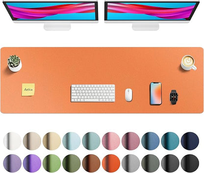 Aothia Faux Leather Desk Mat - Large Mouse Pad, Non-Slip PU Leather Blotter, Waterproof Writing Surface for Office and Home (Hermes Orange, 55" x 17")