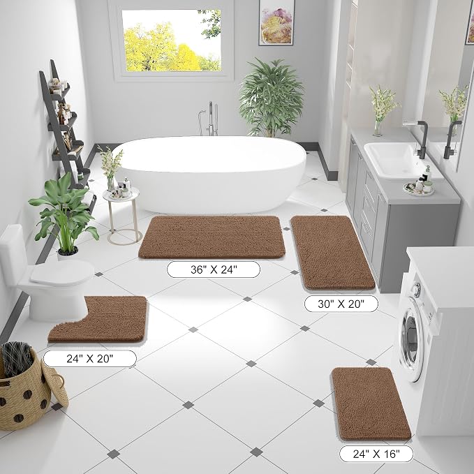 OLANLY Bathroom Runner Rugs 44x24, Extra Soft Absorbent Chenille Bath Rugs, Rubber Backing Quick Dry, Machine Washable Long Bath Mats for Bathroom Floor, Tub and Shower, Home Decor Accessories, Mocha
