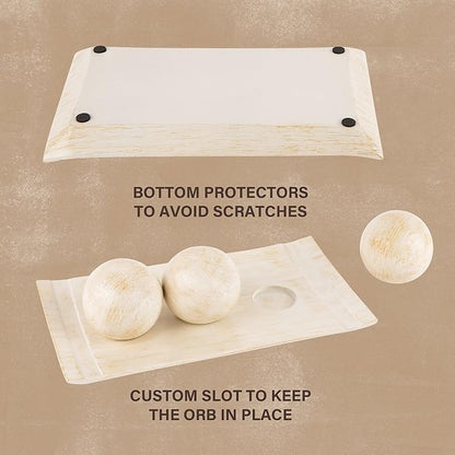 Creative Scents Rustic Luxe Decorative Tray and Orb Set - Centerpiece Table Decorations for Coffee Table Decor - Modern Farmhouse Decor - Decorative Accents Bowl with Balls for Dining Table Decor