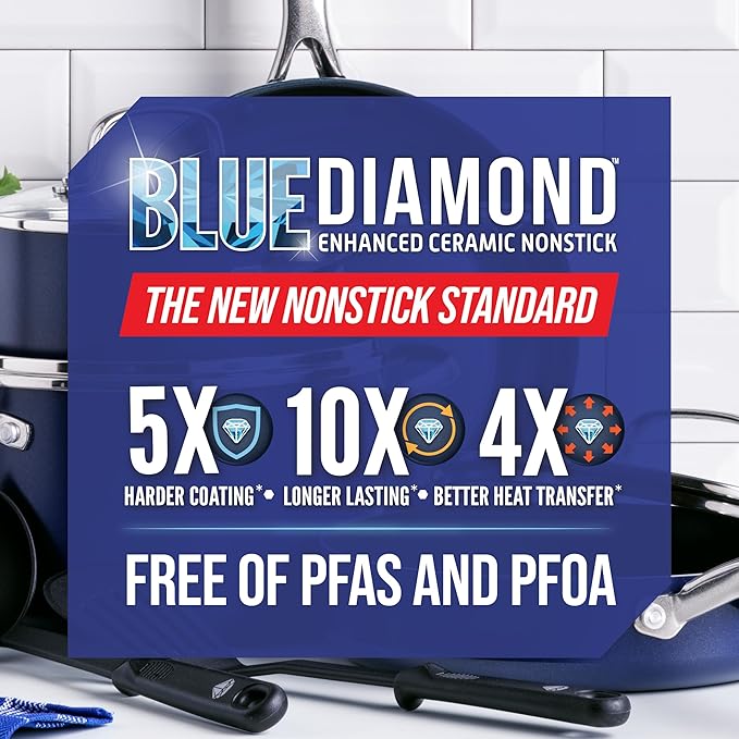 Blue Diamond Mini Egg Frying Pan Skillet, Diamond Infused Healthy Ceramic Nonstick, PFAS and PFOA-Free, Dishwasher and Oven Safe, Even Heating, Metal Utensil Safe, Warp Control Base, Blue