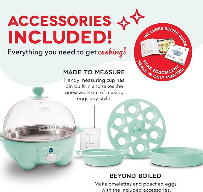 Dash Rapid Egg Cooker - Boiler, Poacher & Steamer - Includes Measuring & Recipe Guide - Dishwasher Safe - Holds 7 Eggs, Aqua