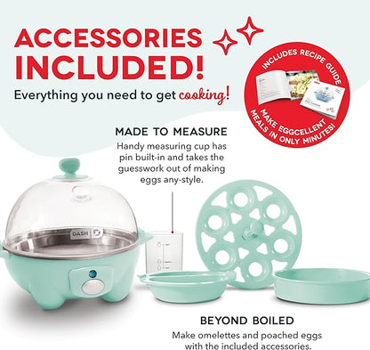 Dash Rapid Egg Cooker - Boiler, Poacher & Steamer - Includes Measuring & Recipe Guide - Dishwasher Safe - Holds 7 Eggs, Aqua
