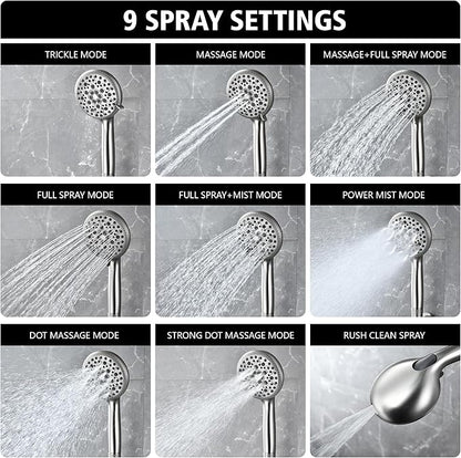 sumerain High Pressure 9 Inch Shower Faucet Set, Rain Shower System with Filtered Handheld Shower Head, Rough-in Valve and Trim Included, Brushed Nickel