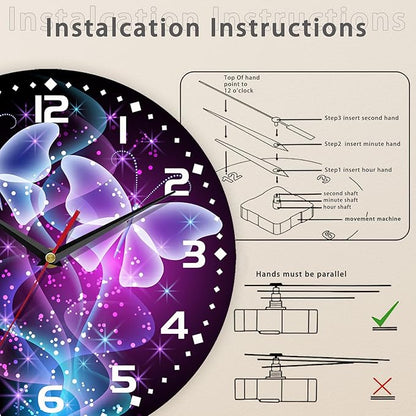 Clock for Living Room, The Abstract and Wonderful Butterfly Under The Starry Sky Wall Clock, Contemporary Home Decor Easy to Read Wall Clock for Living Room, Bedroom, Bathroom and Kitchen, 10 Inch