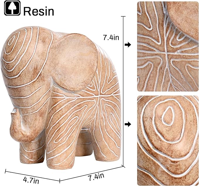 Kakizzy Elephant Statue, African Animal Decor, Wooden Elephant Gift for Women, Boho Decor for Living Room, Shelf, Office（1Pack, Big）