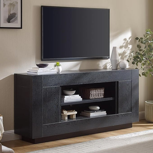 OKD Modern 70" TV Stand, Entertainment Center for TVs Up to 80", Media Console with Large Open Storage & Side Cabinets, Thick Wood Design for Living Room, Black Oak