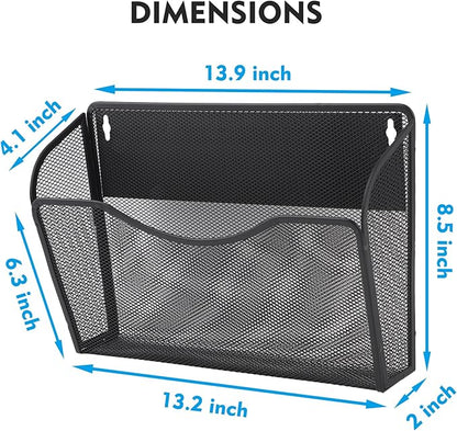 EASEPRES Magnetic 3 Single Pocket Mesh Hanging File Organizer, Vertical Wall Mounted Magazine File Holder, Mount Basket Mail Paper Document Folder Organizing for Office, Home and School, Black