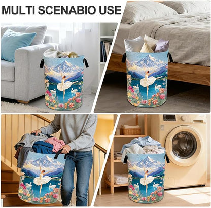 Ballet Print Laundry Basket Waterproof Laundry Hamper Foldable Laundry Bag with Handles for Bedroom, Bathroom, Office, Clothes Storage