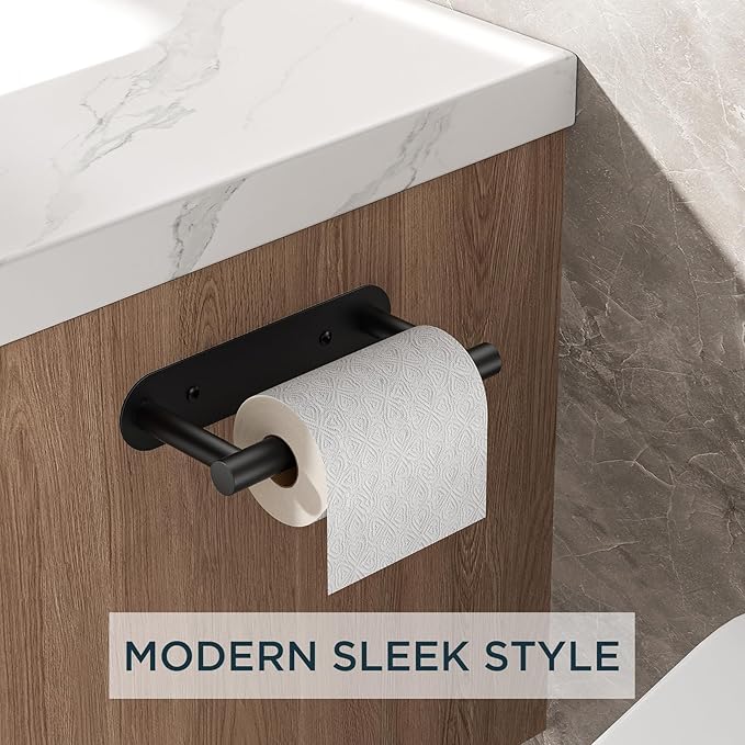 FORIOUS Toilet Paper Holder, Adhesive or Screw Wall Mount Pivoting Tissue Roll Holder for Bathroom, Stainless Steel Rustproof Self Adhesive Toilet Paper Roll Holder no Drilling, Matte Black