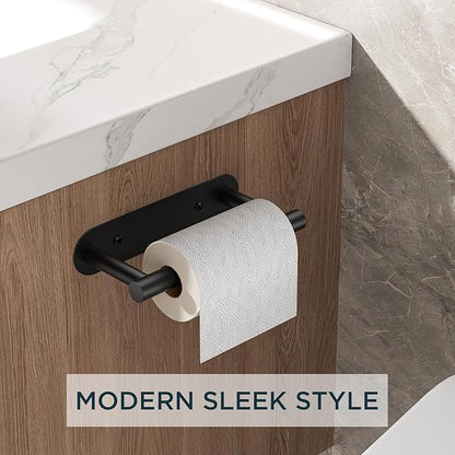FORIOUS Toilet Paper Holder, Adhesive or Screw Wall Mount Pivoting Tissue Roll Holder for Bathroom, Stainless Steel Rustproof Self Adhesive Toilet Paper Roll Holder no Drilling, Matte Black